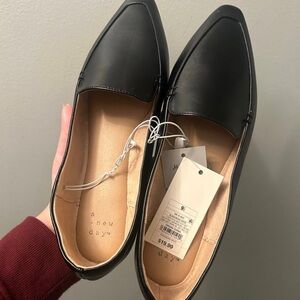 A New Day Black Leather Flats Sleek Loafers